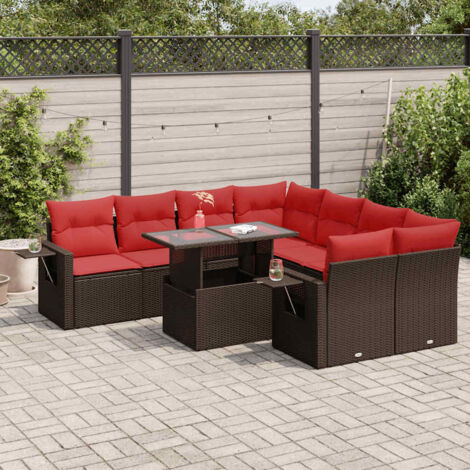 Set sofás jardín y cojines 9 pzas ratán sintético acacia marrón vidaXL