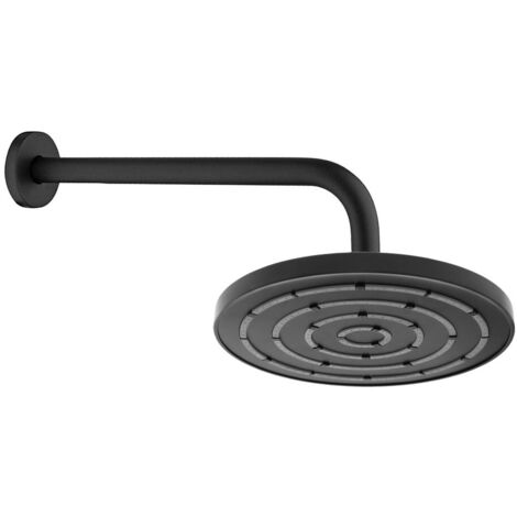 Set Soffione doccia Ø 20 cm e braccio di 35 cm in finitura nero anticalcare Hidra