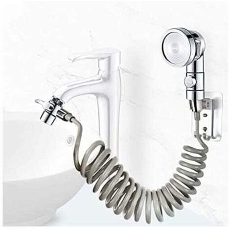 Set soffione doccia per lavandino, soffione doccia per bagno, tubo telescopico, perfetto per lavare i capelli o pulire il lavandino (rubinetto non incluso) (argento)