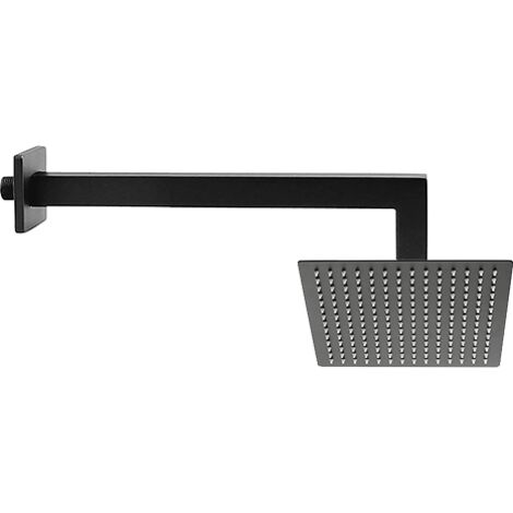 Set soffione doccia quadro Jacuzzi da 20 cm in acciaio inox ultrapiatto e braccio doccia quadro da 30 cm nero opaco