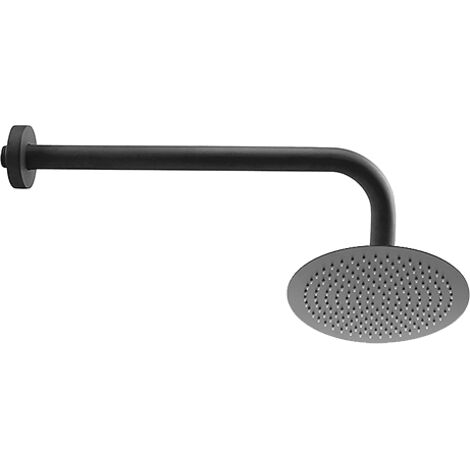 Set soffione doccia tondo Jacuzzi da 20 cm in acciaio inox ultrapiatto e braccio doccia tondo da 30 cm nero opaco