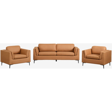 Set soggiorno con divano 2 posti e 2 poltrone in similpelle Soren SKLUM       Camel     