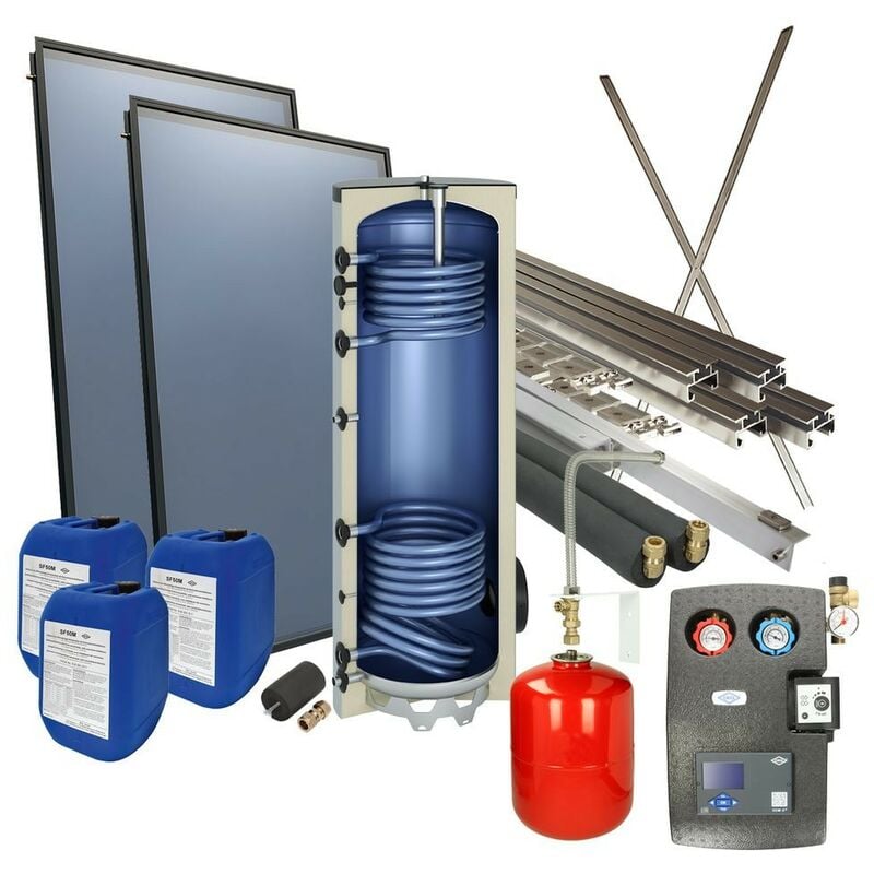 Le Sanitaire - Set solaire 4plus p. toit plat vertical ballon solaire 300 litres 2 capteurs