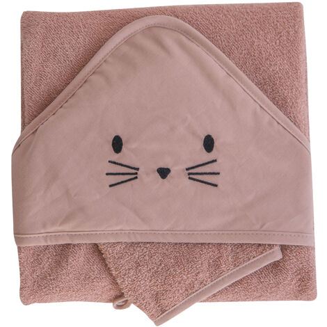 Set sortie de bain et gant lapin Terracotta 75x75 cm