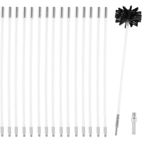 Set spazzacamino da 6 m, stufa a pellet, spazzola regolabile per la pulizia del camino, tubi da 100 mm, 15 aste per la pulizia, set per la pulizia della stufa a pellet, attrezzo per la pulizia del cam