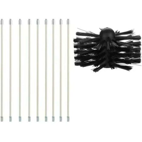 Set spazzacamino, strumento per la pulizia del camino, spazzola, set spazzacamino, include 9 aste flessibili (40 cm) e 1 testa spazzacamino per stufa a pellet (100 mm)