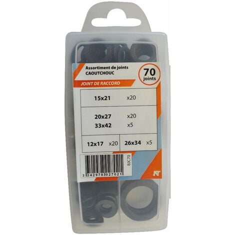 Set spillabile di 70 guarnizioni in gomma per collegamento: 20x(3/8 NOYON & THIEBAULT - 1/2' - 3/4' (20x27)) + 5x1' + 5x1'1/4 - BJC70