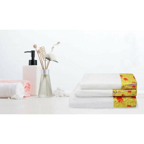 Set Spugna Ospite e Salvietta con Balza Applicata Stampata in Digitale, Multicolore SD25