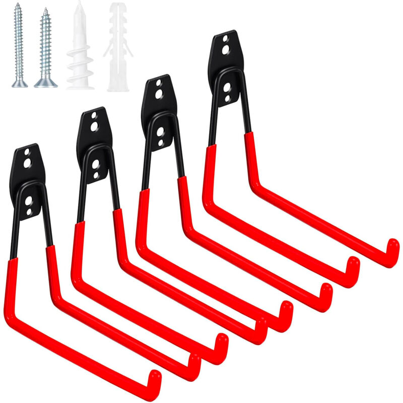 Boudech - Set Square Large - 4 crochets de garage pour charges lourdes, crochets muraux forme carrée 18,5x15,5 cm, double bras antidérapant