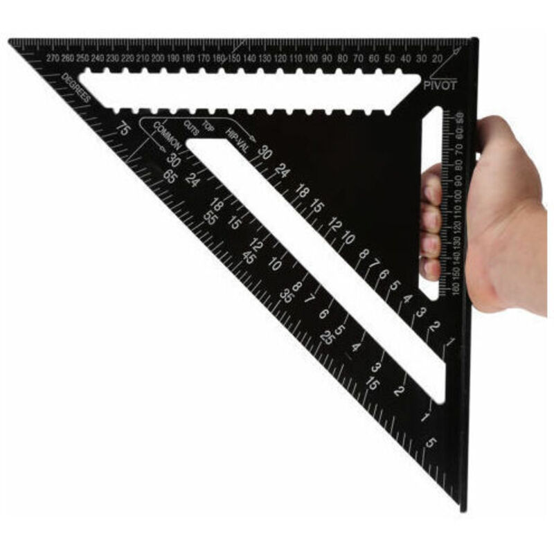 Set Square Triangle Angle Ruler Rapporteur 12 pouces Outil de mesure en alliage d'aluminium de haute précision, noir