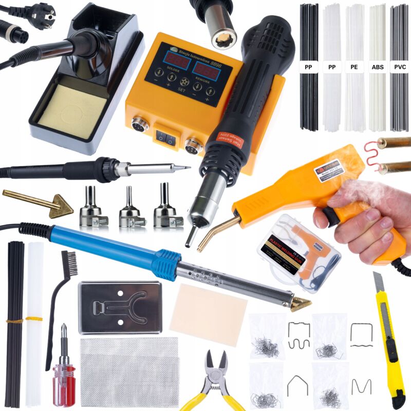 Set stazione saldante Rosfix Orange Husky OH660 + saldatore Rosfix Blue Lark 80W BL80W + accessori + Kit Prowelder Mini + Stapler + 200 graffette