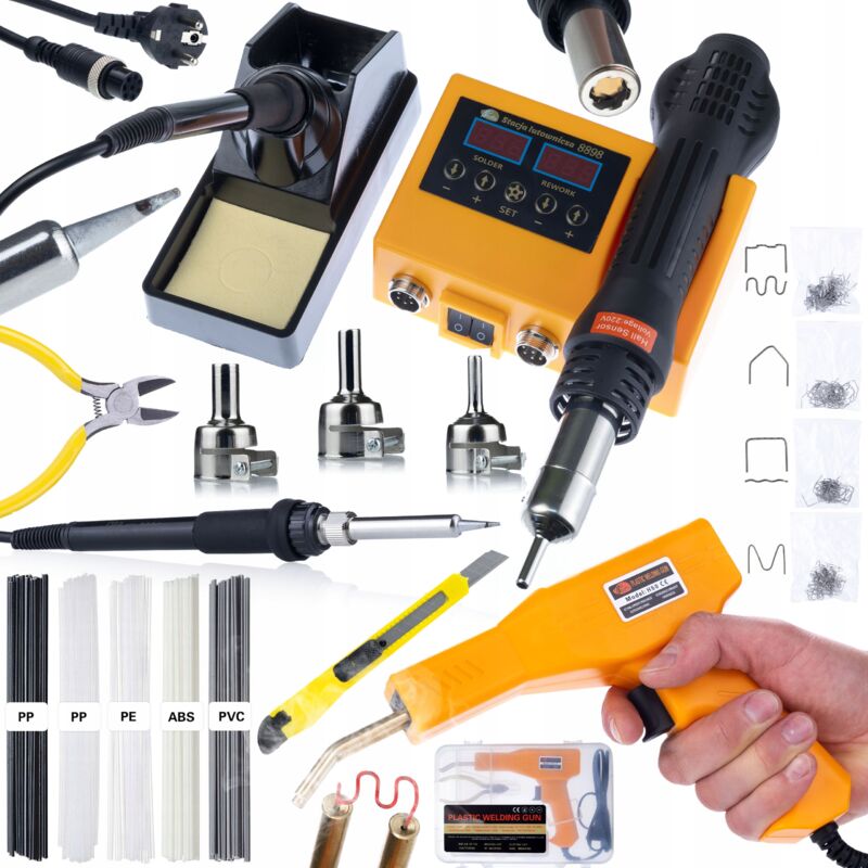 Set Stazione Saldante 2in1 (Aria Calda e 900M) Rosfix Orange Husky OH660+ Cucitrice in plastica in valigia + 200 graffette + Kit Prowelder Mini (5