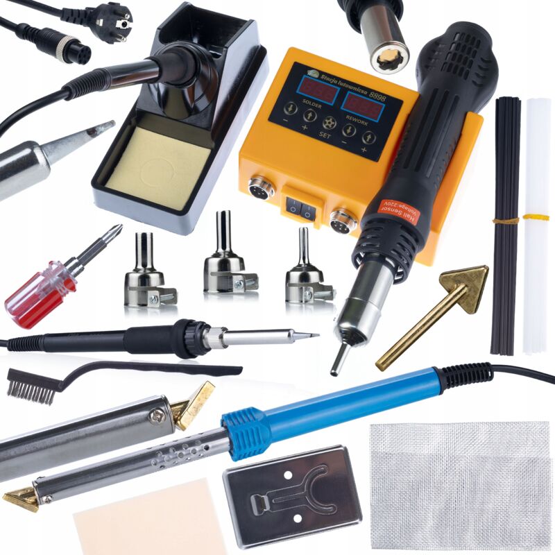 Set stazione di saldatura 2in1 (aria calda e 900M) Rosfix Orange Husky OH660+ Saldatore tipo ferro Rosfix Blue Lark 80W BL80W con un set di accessori