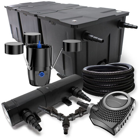 Set SunSun Filtro 90000l Chiarificatore laghetto 36W Pompa NEO10000 80W Tubo 25m Skimmer