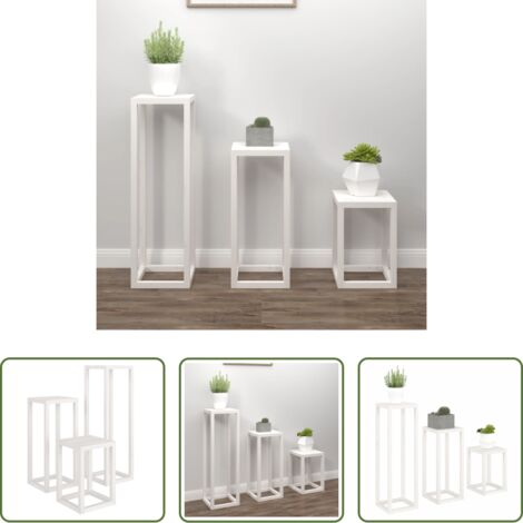 Set supporti per piante -  Set Supporti per Piante 3 pz Bianco in Legno Massello di Pino