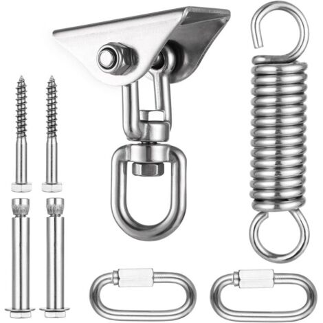 Set Suspension Hanging Chair, Gancio per Soffitto a 360°, Gancio soffitto Girevole, Gancio per Sacco Boxe in Acciaio Inox, Supporto da Soffitto Fino a 500 kg, per Amaca, Yoga, Sacco da Boxe