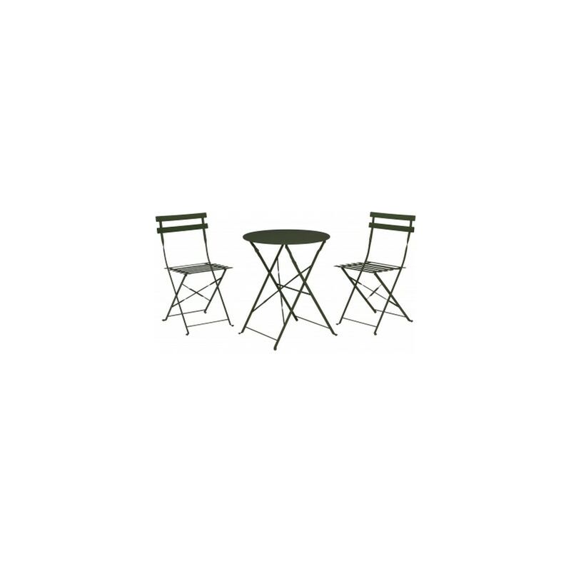 Wadiga - Set Table + 2 Chaises de Jardin Pliable en Métal Vert - Vert
