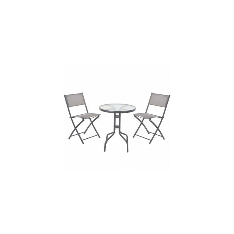 Set table + 2 chaises de jardin pliable en métal gris - Gris