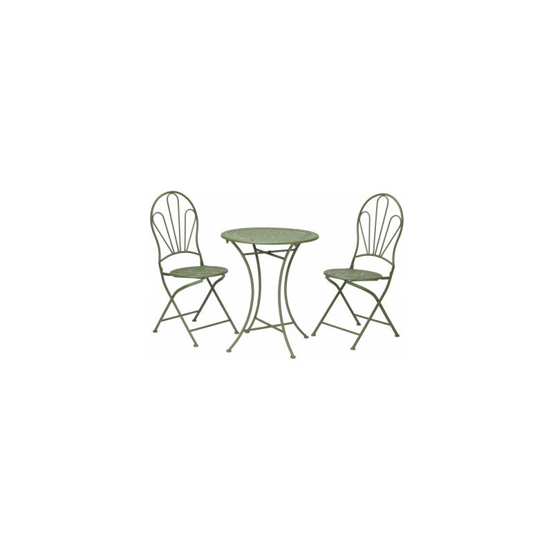 Wadiga - Set table + 2 chaises de jardin pliable en métal vert Bistrot - Vert