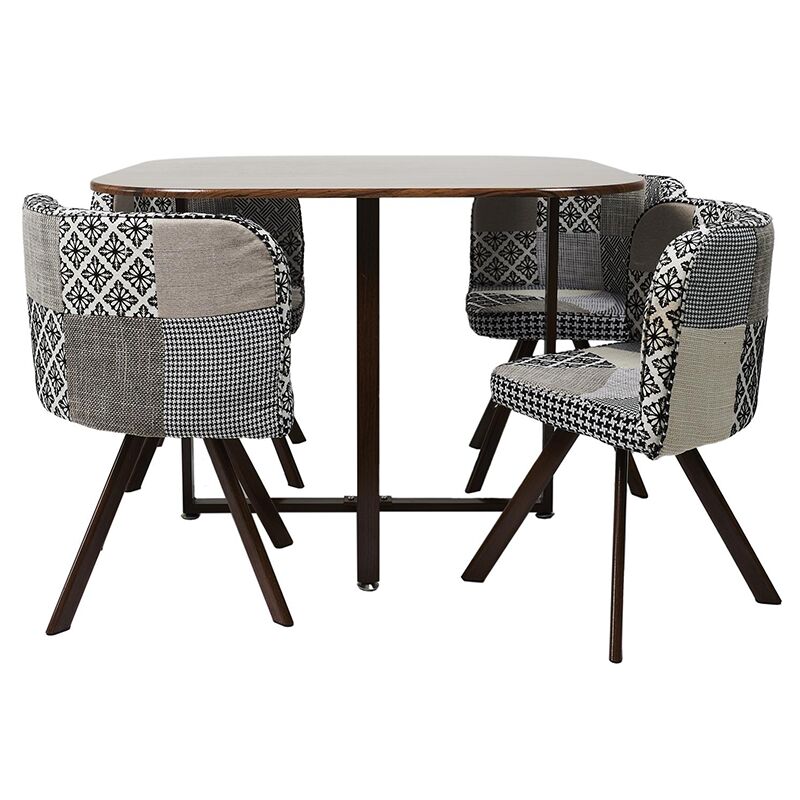 the home deco factory - set table avec 4 chaises patchwork gris home deco factory