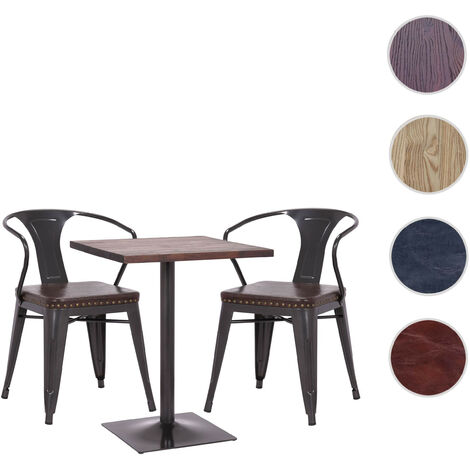 Set table de bistrot 2x chaise de salle à manger HWC-H10d - chaise table chaise de cuisine gastronomie MVG - noir-gris - table
