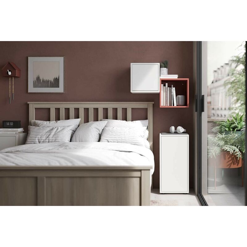 Set Table de chevet pour chambre à coucher Blanc mat et Coral série Lisbon | Blanc et corail