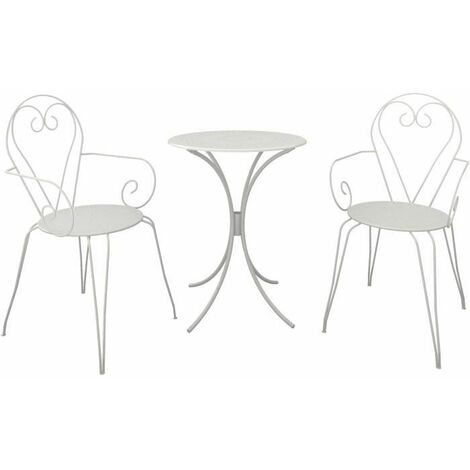 Set Table de jardin romantique en fer forgé 60 cm + 2 fauteuils - Blanc