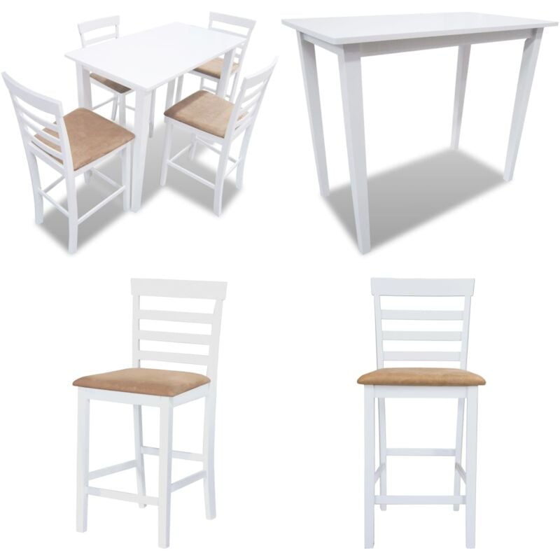 Vidaxl - Set table et 4 chaises de bar en bois coloris blanc - Ensemble De Meubles - Table Et Chaises - Mobilier De Salle à Manger - Chaise De Bar