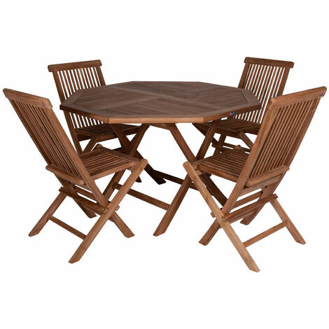 Set table et 4 chaises en bois de teck avec table octogonale, avec emballage renforcé