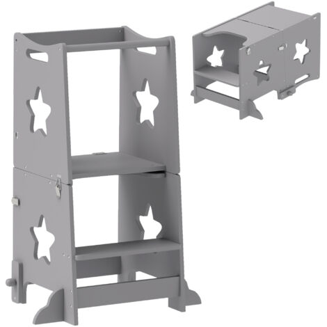 Set Table et Chaises Montessori Convertible Scala avec Barre de Sécurité, Bois, 60x44.5x86 cm, Gris