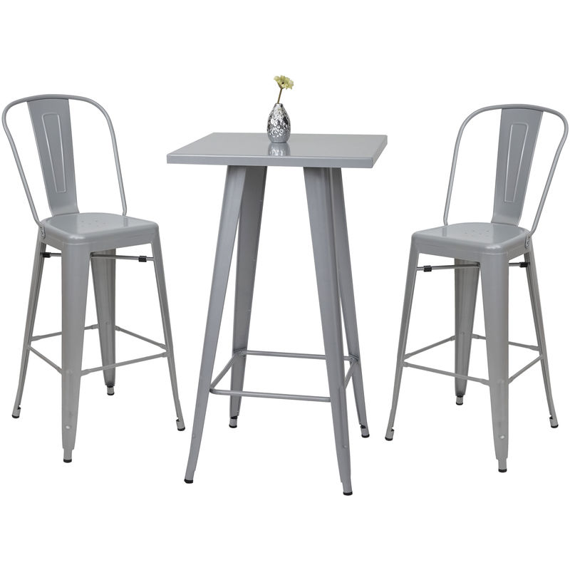 set table mange-depout + 2x tabouret de bar hhg 866, chaise/table de bar, design industriel gris - grey