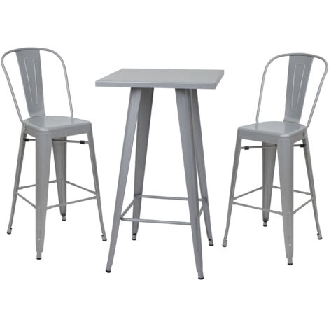 Set table mange-depout + 2x tabouret de bar HWC-A73, chaise/table de bar, design industriel - gris