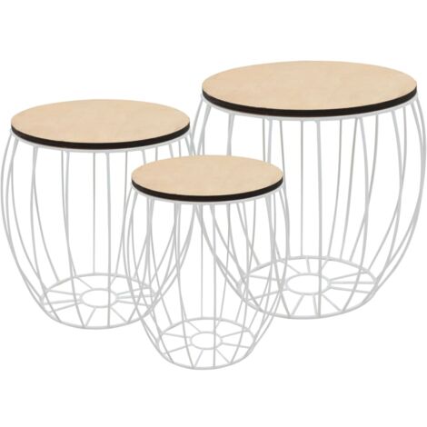Set Tavolini da Caffè 3 pz in Multistrato di Pioppo e Acciaio vidaXL70236