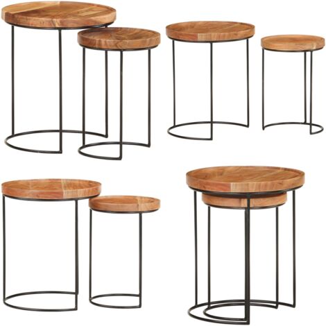 Set Tavolini da Salotto 2 pz Legno Massello di Acacia e Acciaio - Tavoli in legno - Set tavoli