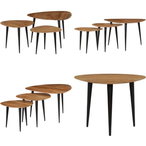 Set Tavolini da Salotto 3 pz in Legno Massello d'Acacia - Tavoli in legno - Set tavoli