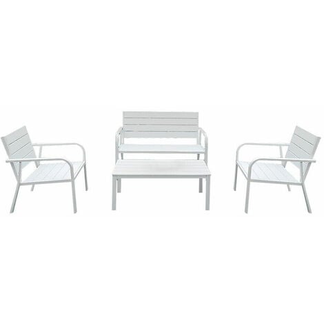 SET TAVOLINO 2 SEDIE DIVANETTO GIARDINO SALOTTINO EFF LEGNO BIANCO ESTERNO 991LI