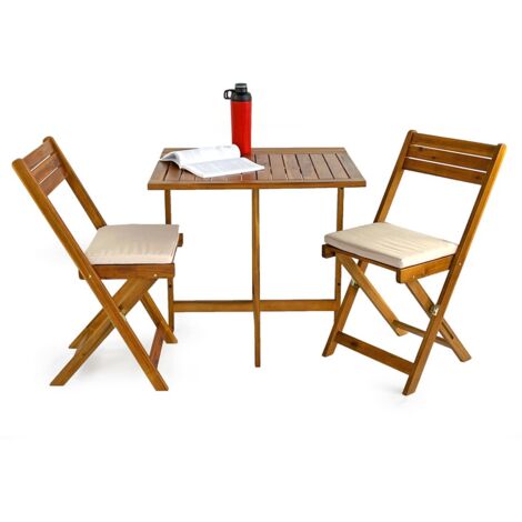 Set Tavolino con 2 sedie da balcone Pieghevole Salvaspazio 70x60x75 cm in legno Melzo