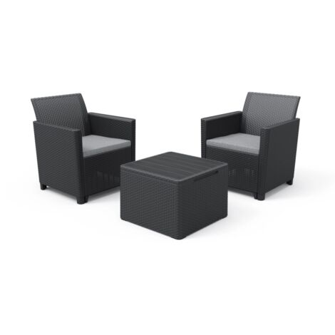 Set Tavolino e 2 Poltrone da Giardino Effetto Rattan Keter Claire Balcony Antracite