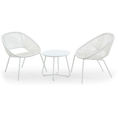 Set Tavolino e 2 Sedie Pieghevoli da Giardino in Acciaio Kraus Tiziano Bianco