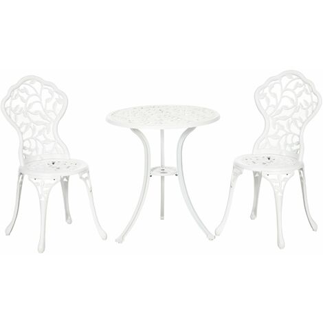 Set Tavolino e 2 Sedie da Giardino in Alluminio Bianco