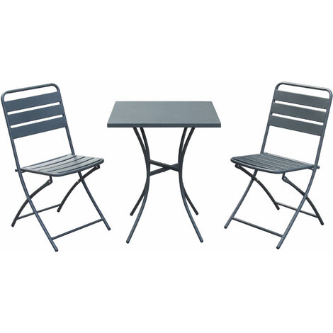 Set Tavolino e 2 Sedie Pieghevoli da Giardino in Acciaio Antracite