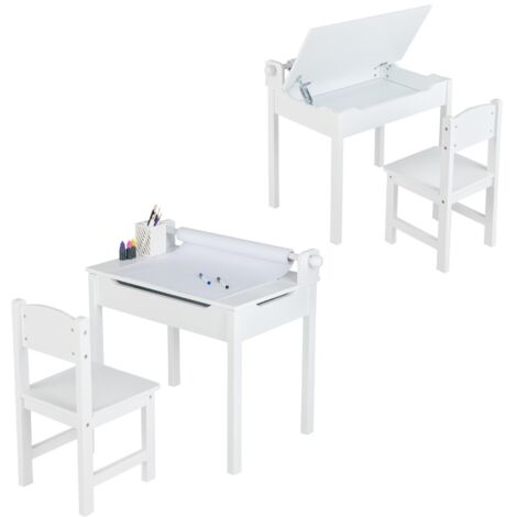 Set tavolino e sedia vano portaoggetti e portarotolo per disegnare giocare, Tavolo per bambini con sedia Bianco
