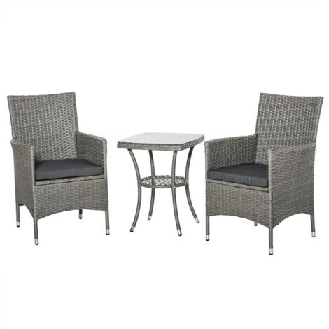 SET TAVOLINO E SEDIE DA ESTERNO IN RATTAN PE GRIGIO