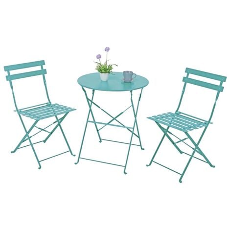 ESTOSA Set tavolino e sedie da giardino in acciaio pieghevoli Dalia blu
