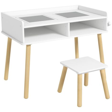 SET TAVOLINO PER BAMBINI CON SGABELLO. BANCHETTO CON PIANO REVERSIBILE E ROTOLO DI CARTA. BIANCO