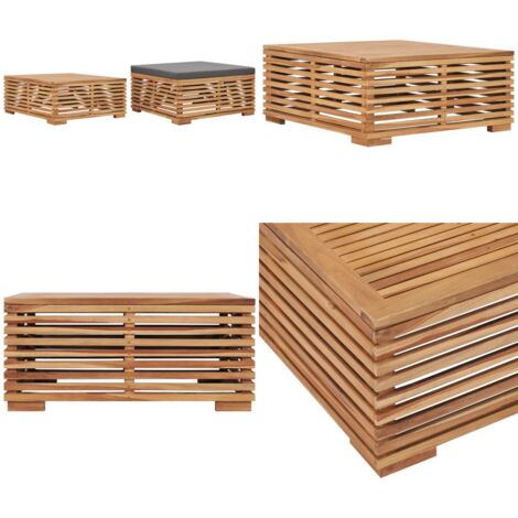 Set Tavolino Poggiapiedi Giardino Cuscino Grigio Scuro in Teak - Poggiapiedi in legno - Cuscino da giardino