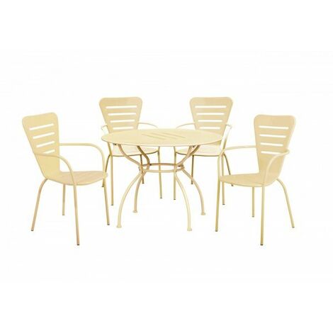 Set tavolo 106cm con 4 sedie impilabili da esterno in metallo crema, Fredi Venira