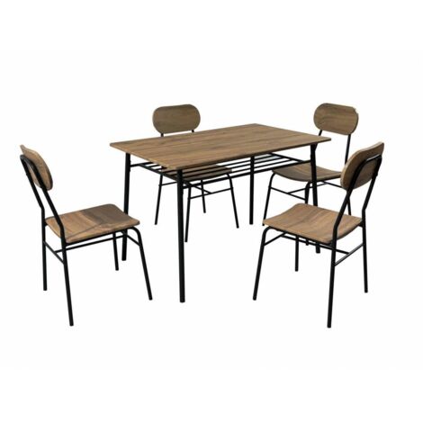 SET TAVOLO 110x70x76 CM + 4 SEDIE COMPLETO METALLO NERO QUERCIA STILE INDUSTRIAL