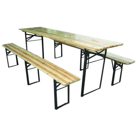 Set tavolo + 2 panche birreria 3 gambe tavolo cm.220x70x77h. - panche cm.220x25x47h.