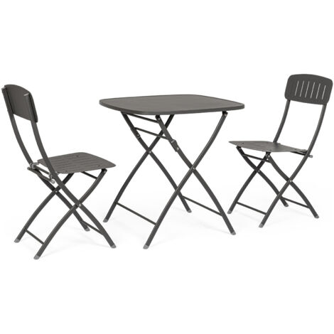 Set Tavolo + 2 Sedie Pieghevoli in Acciaio E-Coating Antracite